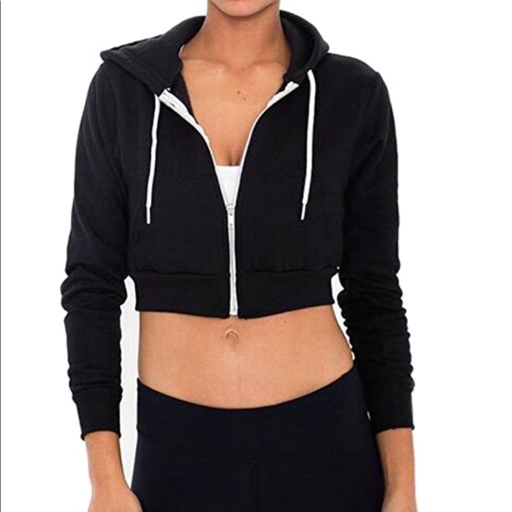 Black crop top zip up hoodie